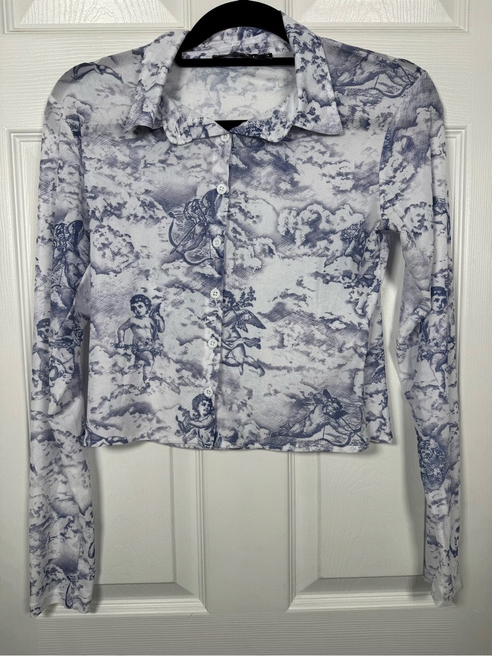 Motel Rocks Kelly Cherub Angel Mesh Button Down Crop Top M